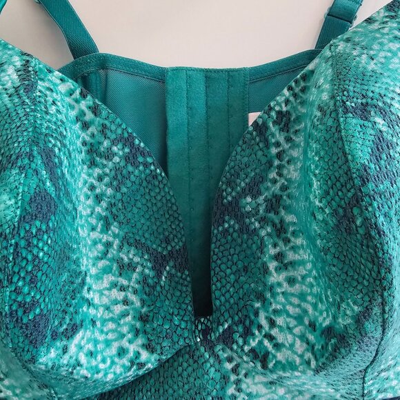 Cacique Teal Green Snake Print Corset Bra, Long, Bow Accent, Size 22/24 - Picture 8 of 8